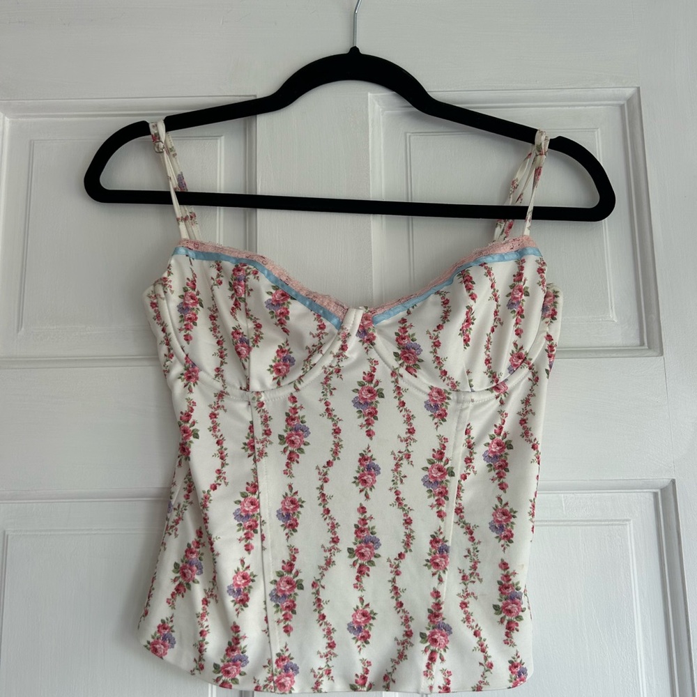 Edikted Cream Floral Ruched Bustier Camisole